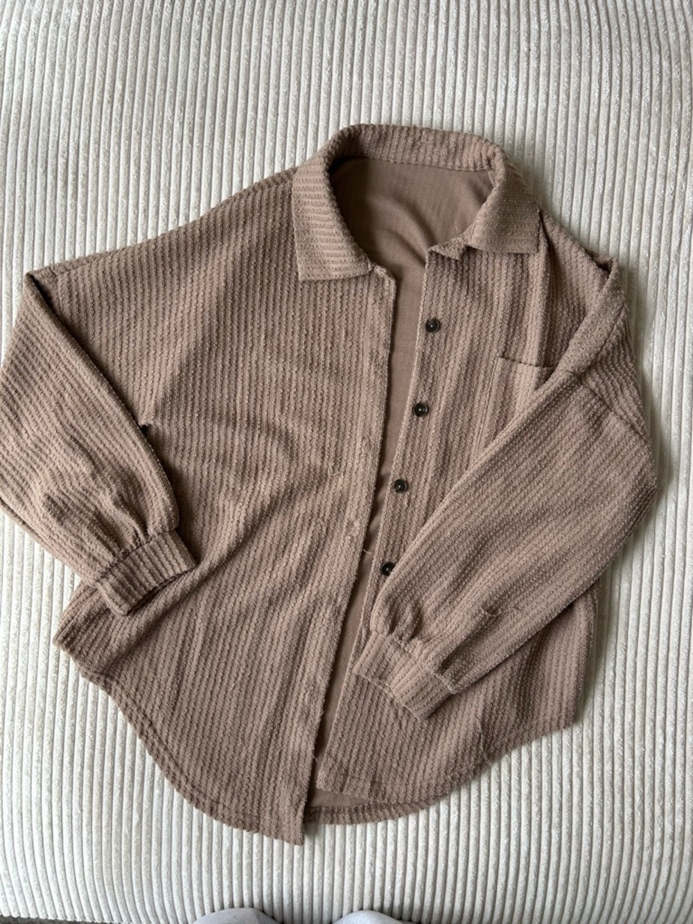 Textured Button-Up Shirt Jacket in Taupe